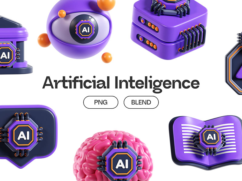 artificial-inteligence-3d-icons.jpeg Artificial Inteligence 3D Icons - Image 1