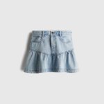 Peplum-hem denim skirt