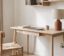 Solid oak writing desk with a chair, wall shelf and ceramic lamp