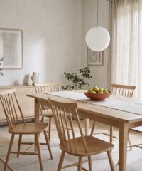 Dining room with oak table and spindle chairs