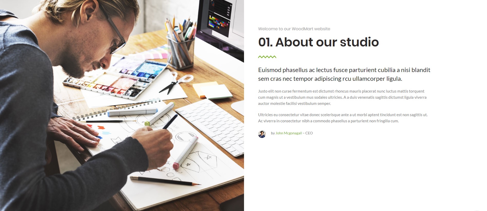 Full width gallery + sticky text