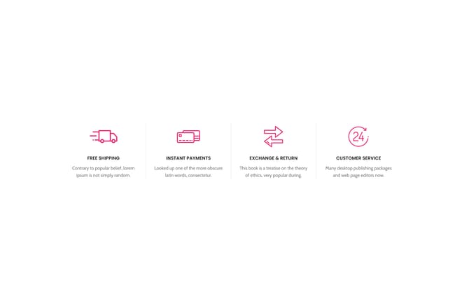 4 Columns info boxes with text 4 Columns info boxes with text