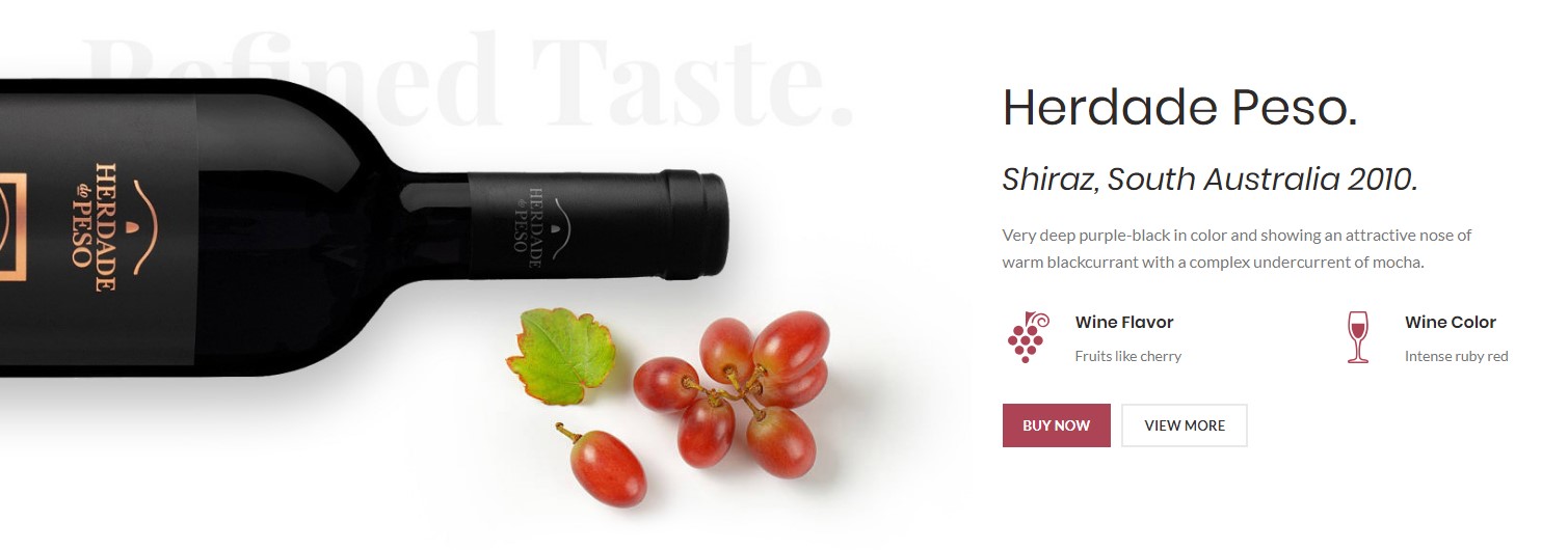 Wine showcase + info boxes