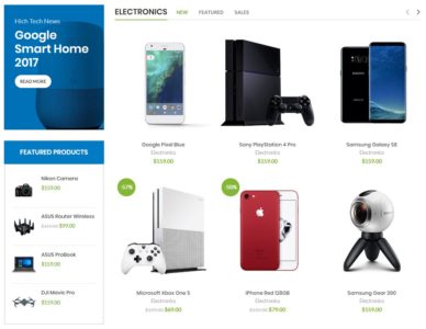 Products tabs with widget and banner