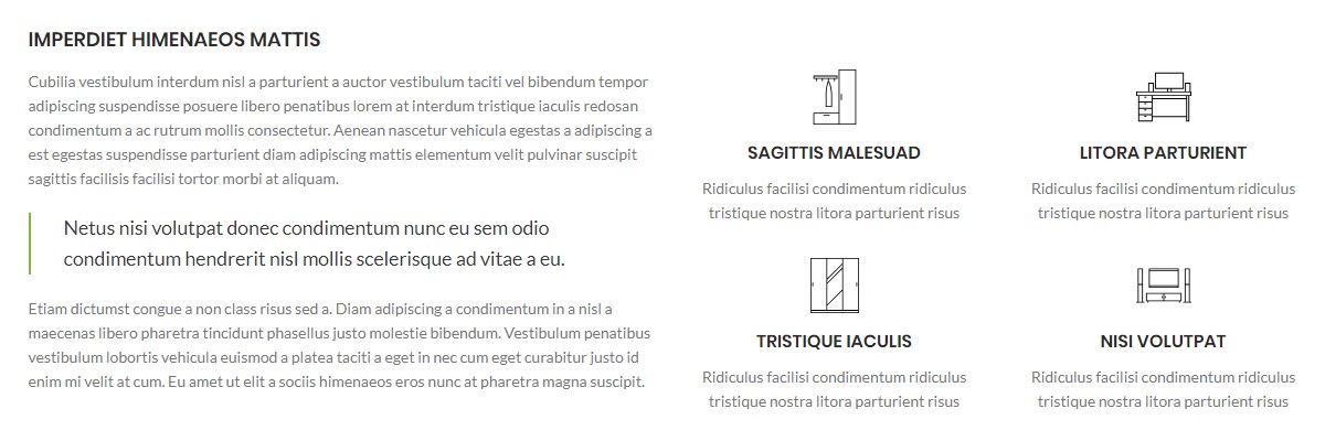 2 Columns texts + info boxes