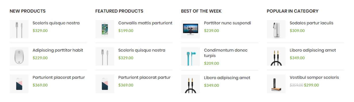 4 Columns product widgets