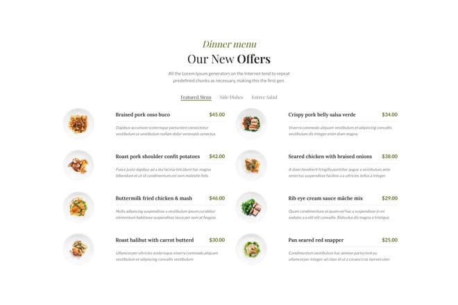 Food menu price Food menu price