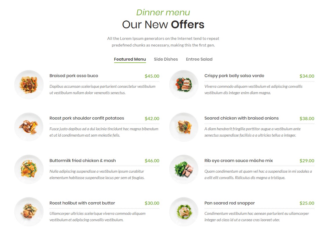Food menu price