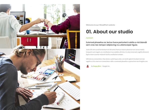 Full width gallery + sticky text Full width gallery + sticky text