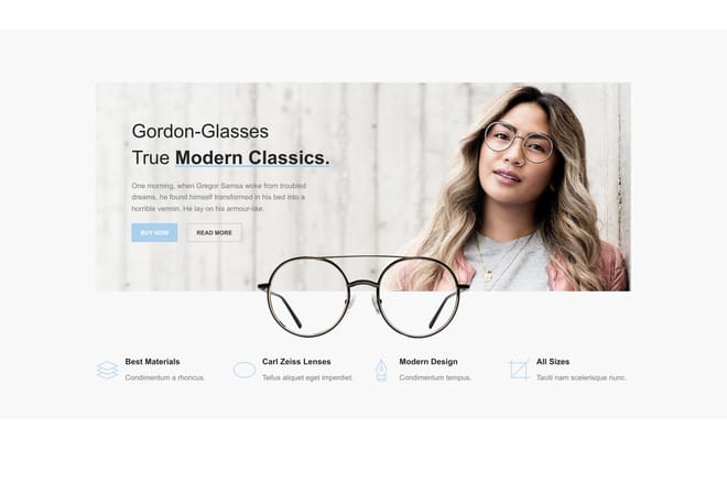Glasses showcase + info boxes