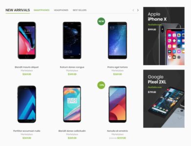 Tabs with 3 columns products + banners