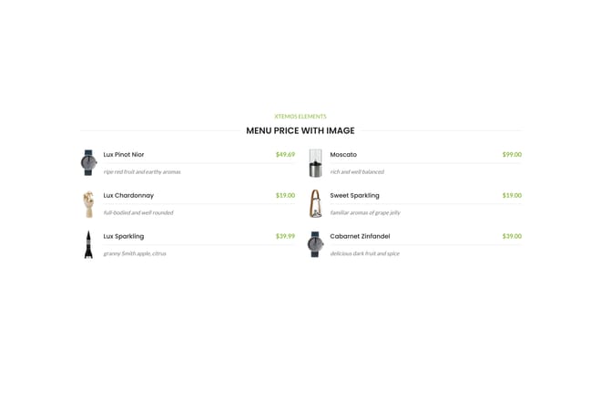 Menu price with image Menu price with image