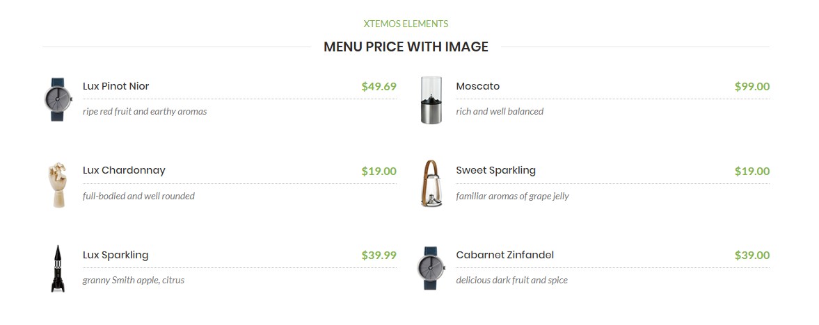 Menu price with image