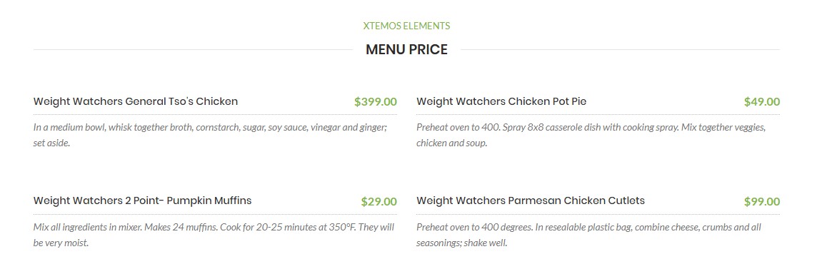Menu price
