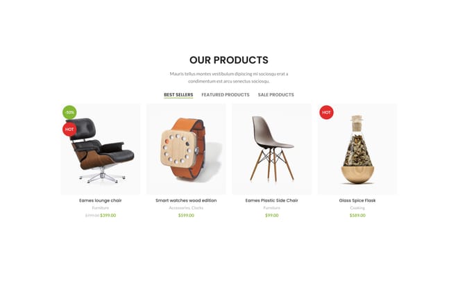 Products tabs + load more