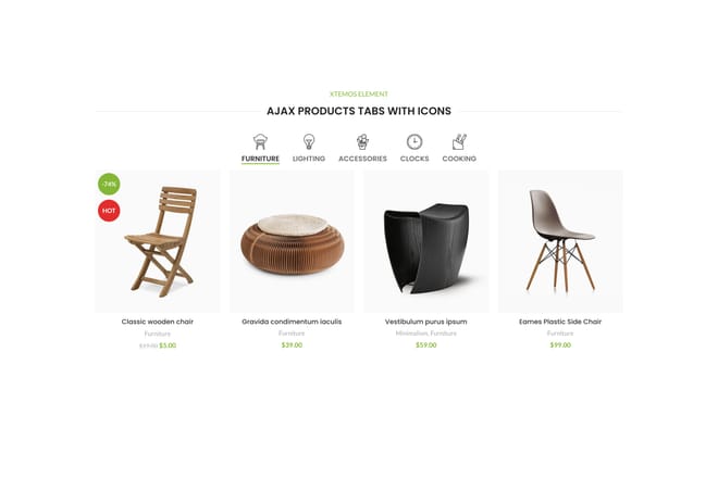 Products tabs with icons