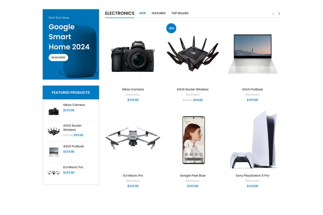 Products tabs with widget and banner