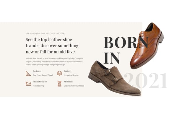 Shoes showcase + info boxes