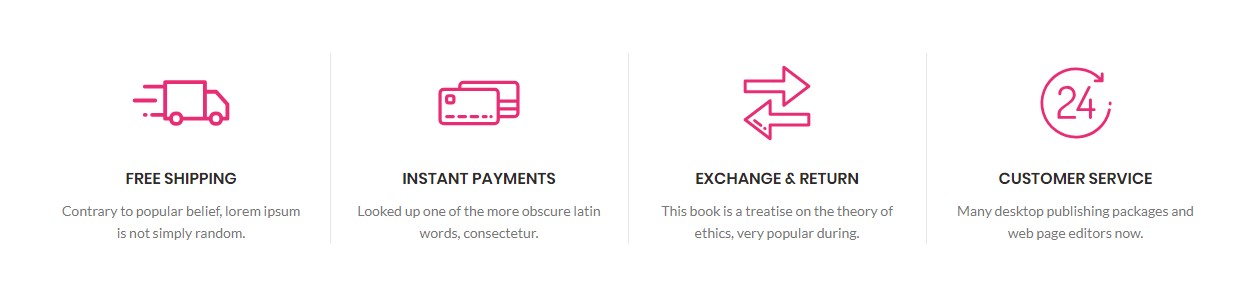 4 Columns info boxes with text