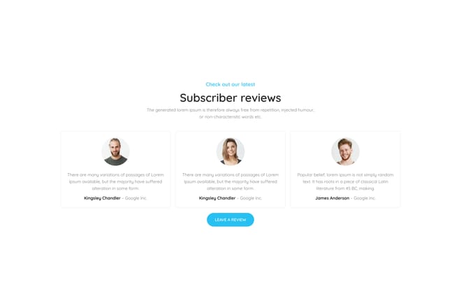 Testimonials + contact form