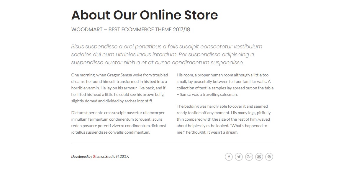 Two columns texts + social buttons