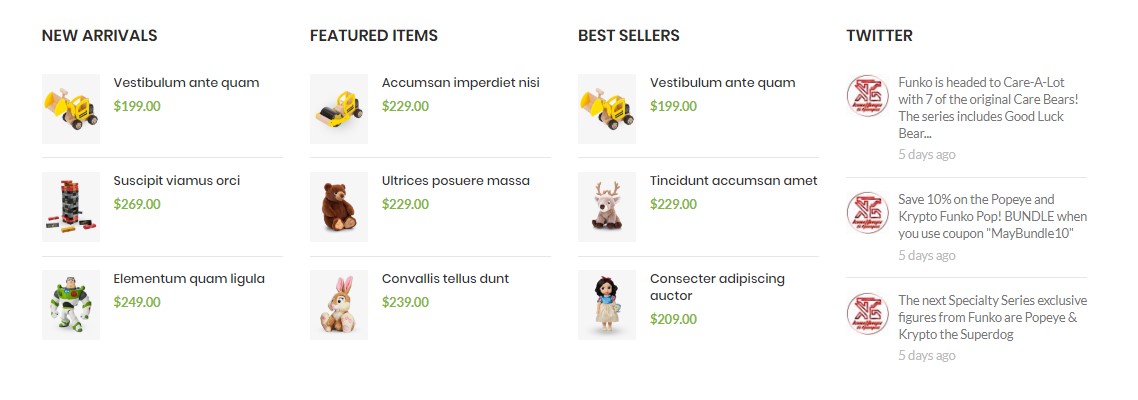 Products widgets + twitter