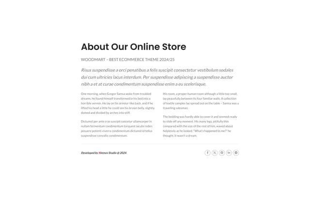 Two columns texts + social buttons Two columns texts + social buttons