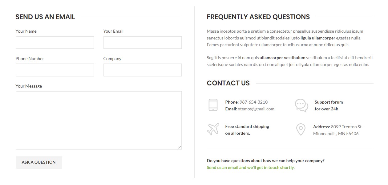 Contact form + texts