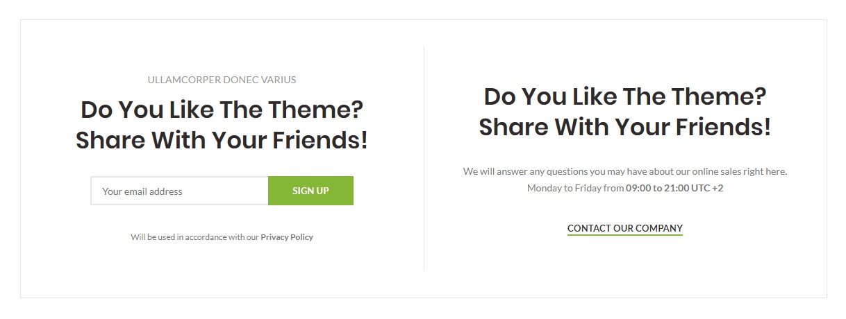 Subscription + contacts + popup form