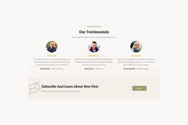 Testimonials and newsletter Testimonials and newsletter