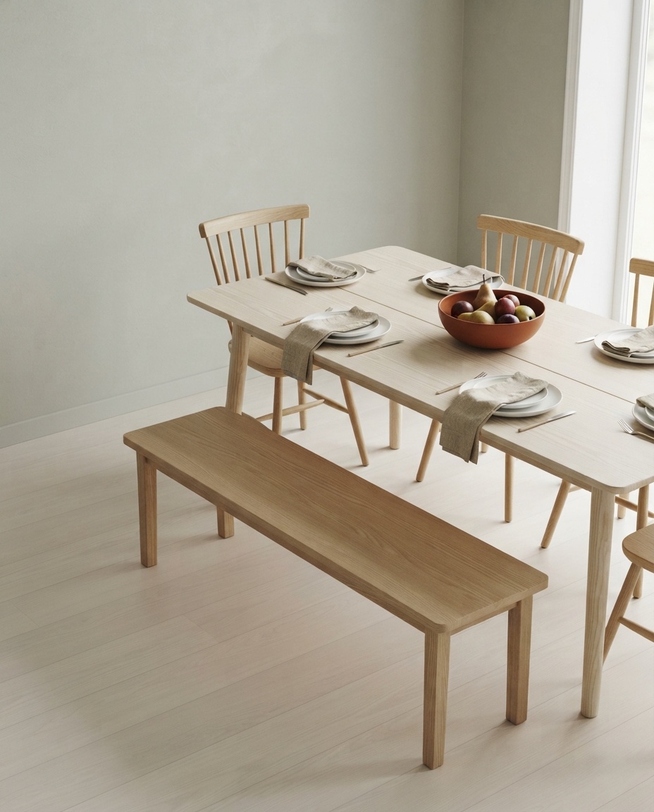 Dining table set for dinner